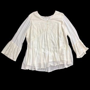 Size 3X Soft Surroundings Lace Trim Tunic Peasant Top Shirt Blouse Boho Ivory